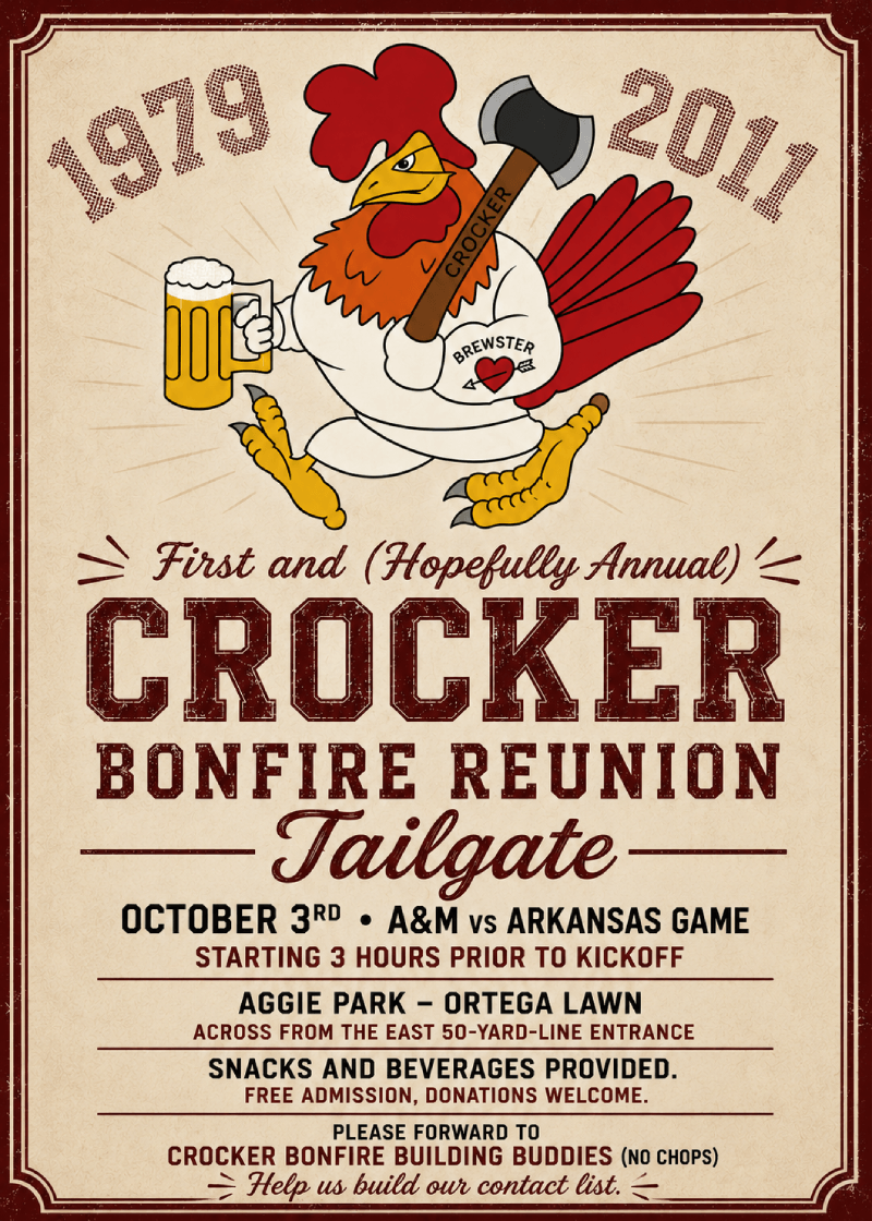 Crocker Hall Bonfire Reunion Tailgate - Sat Oct 3, 2026